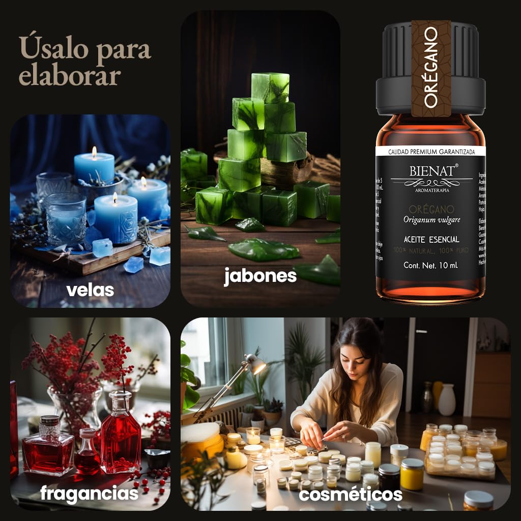 BIENAT AROMATERAPIA Aceite Esencial de Orégano 10mL | 100% Puro y Concentrado | Ideal para Difusor de Aromas, Humidificador, Aromaterapia, Masajes, Meditación, Jabones y Velas | Esencia Natural en Gotas