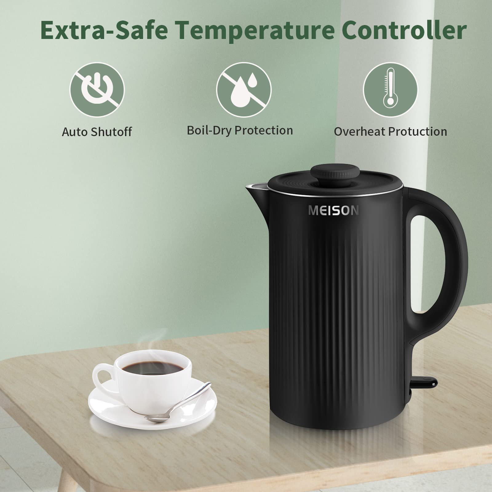 Hervidor Eléctrico MEISON Acero Inoxidable Doble Pared 1.7 Litros con Apagado Automático y Protección contra Ebullición en Seco