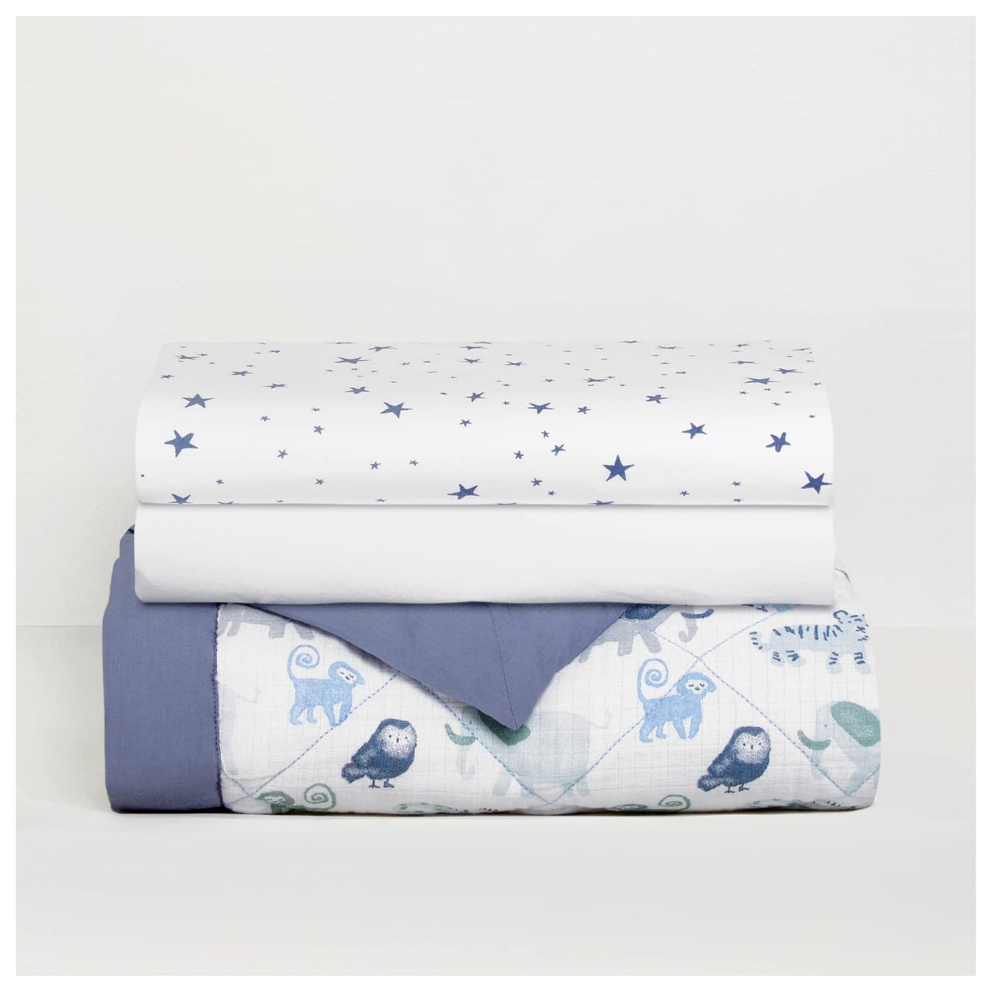 aden + anais Essentials - Juego de ropa de cama de 3 piezas, manta de algodón, sábana para cuna, falda para cuna, hora de soñar