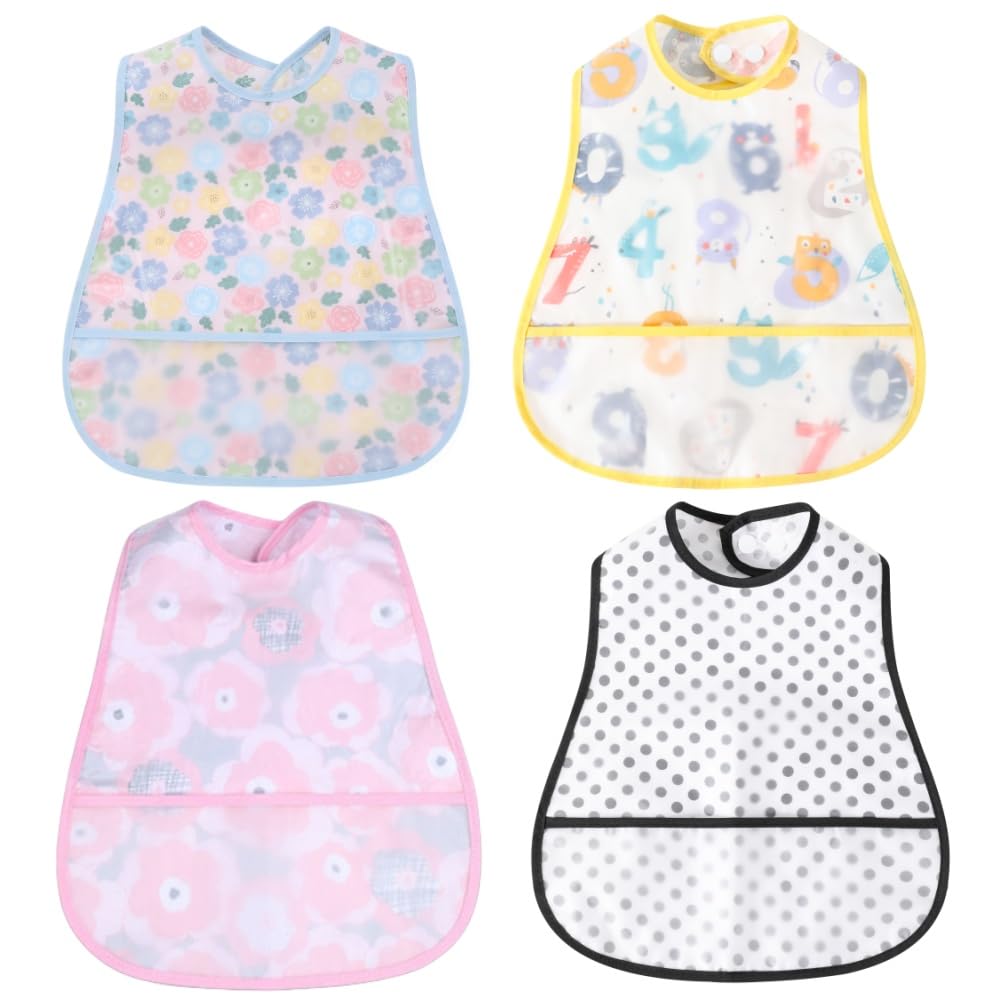 Babero impermeable para bebé, babero de alimentación con bolsillo para bebé, niño, niña, lavable de 6 a 46 m