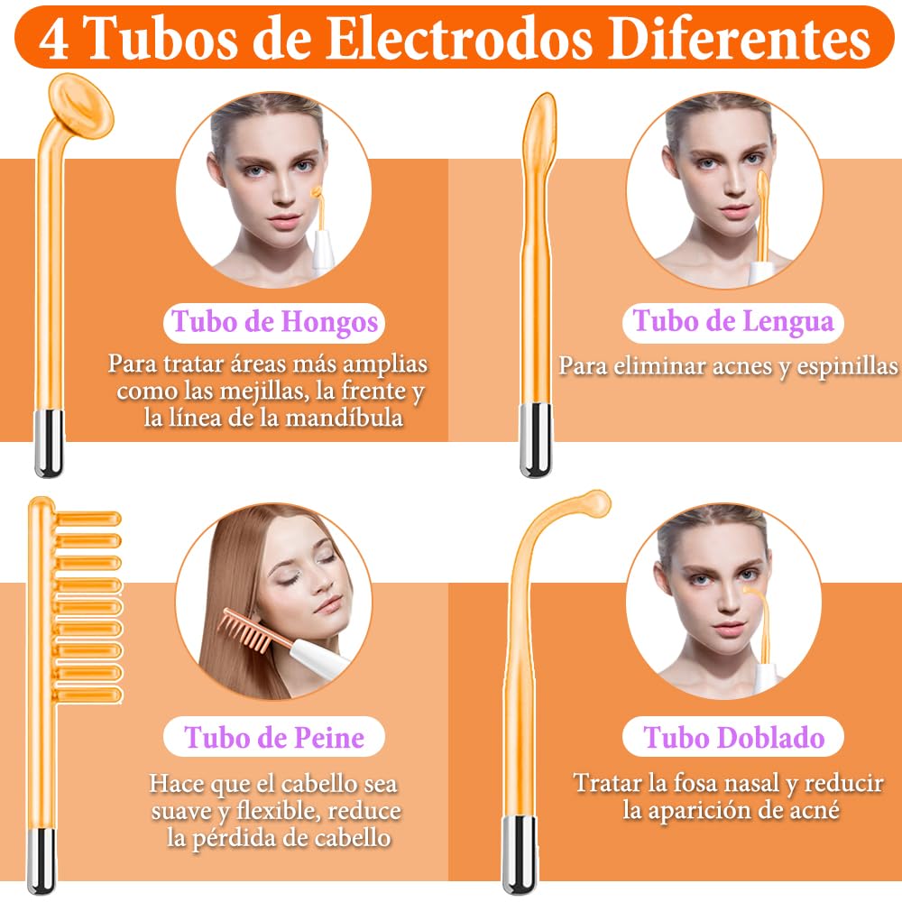 Máquinas Faciales de Alta Frecuencia, Alta Frecuencia Facial, Máquinas Faciales, Equipo De Alta Frecuencia Para La Piel, Viene con 4 Tubos Diferentes, Aguja para El Acné, Espejo e Hisopo con Alcohol
