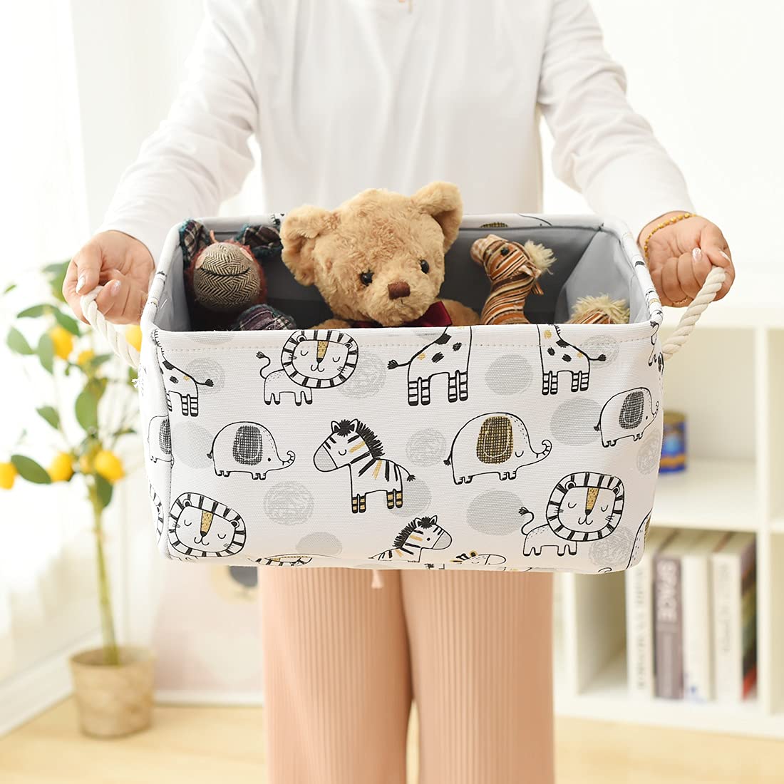 INough Canastas de juguetes para niños, organizador de juguetes, canasta de almacenamiento para niños, decoración para habitación de bebé, canastas de lavandería con cordón de girafa, regalos para el