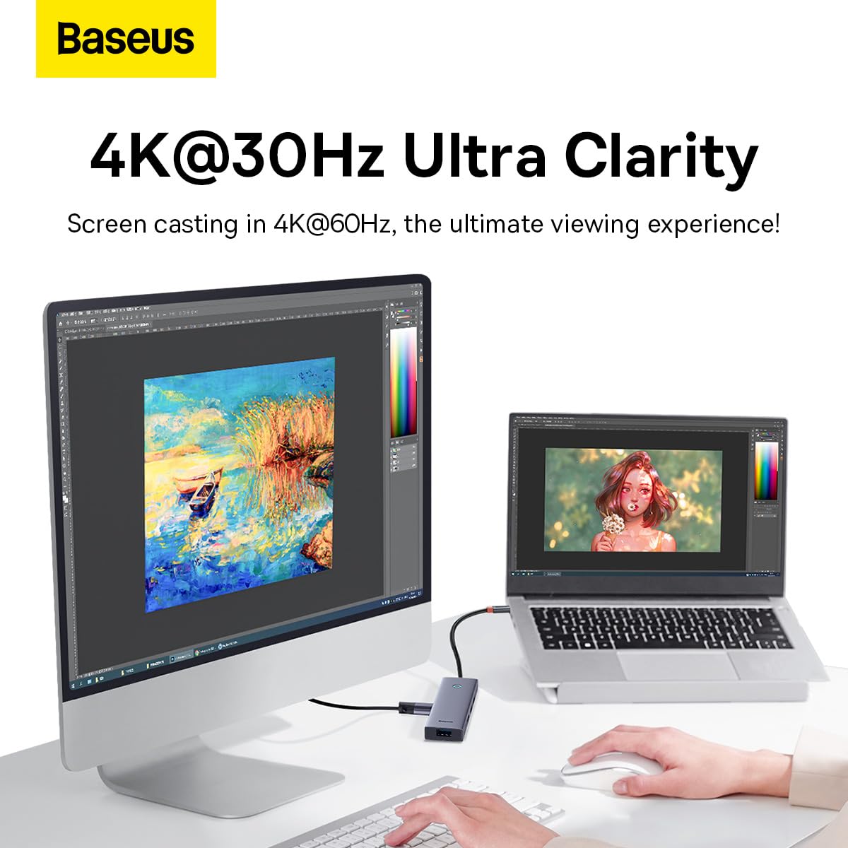 Baseus USB-C Flite Series Hub de 5 Puertos, HDMI y 4 USB3.0, Aleación de Aluminio, Velocidad hasta 5Gbps, 4K 30Hz, Gris