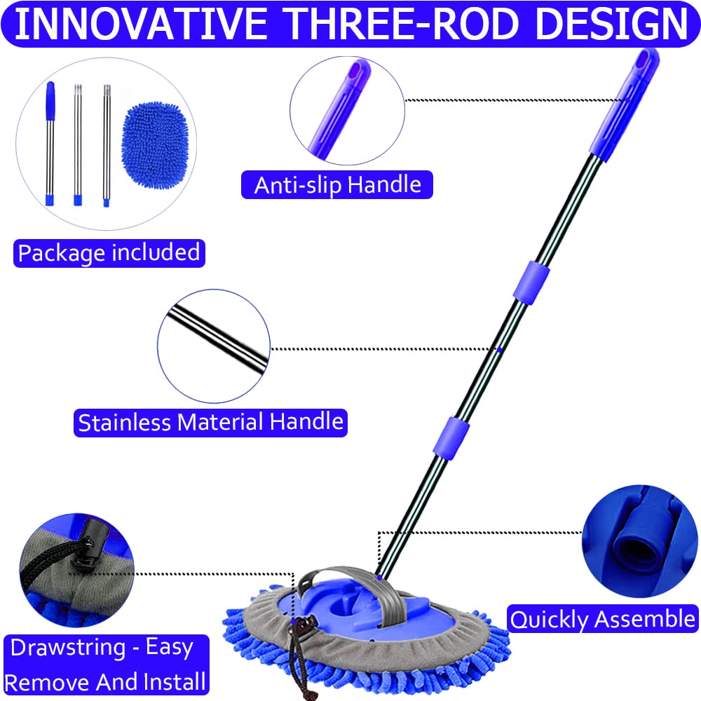 Cepillo 2 en 1 WillingHeart Microfibra Guante Seco Extensión Automotriz Kit para Coche y Camión