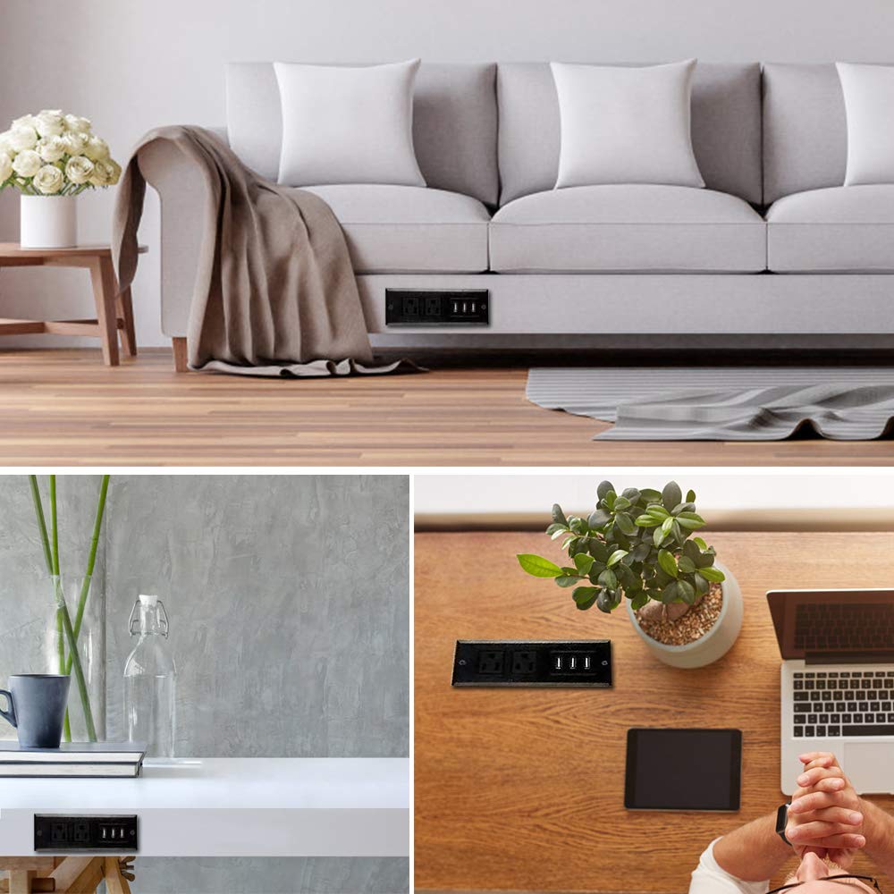 Enchufe empotrado para conferencias con puertos USB, tira de alimentación de mesa, estación de carga de computadora con 2 tomas de corriente y 3 puertos USB (máximo 3,5 A)