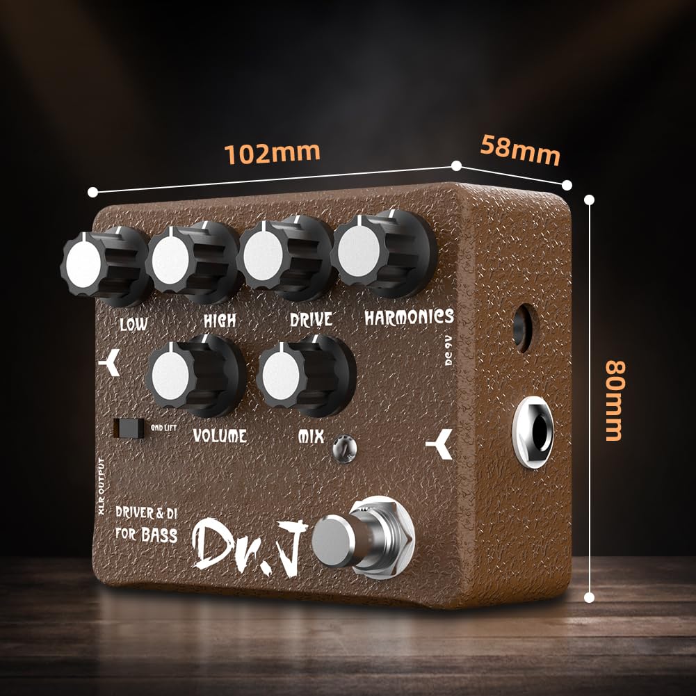 Pedal de Bajo JOYO Overdrive Mic'd Tube Amplificador Simulador Integrado DI XLR Dr.J Series