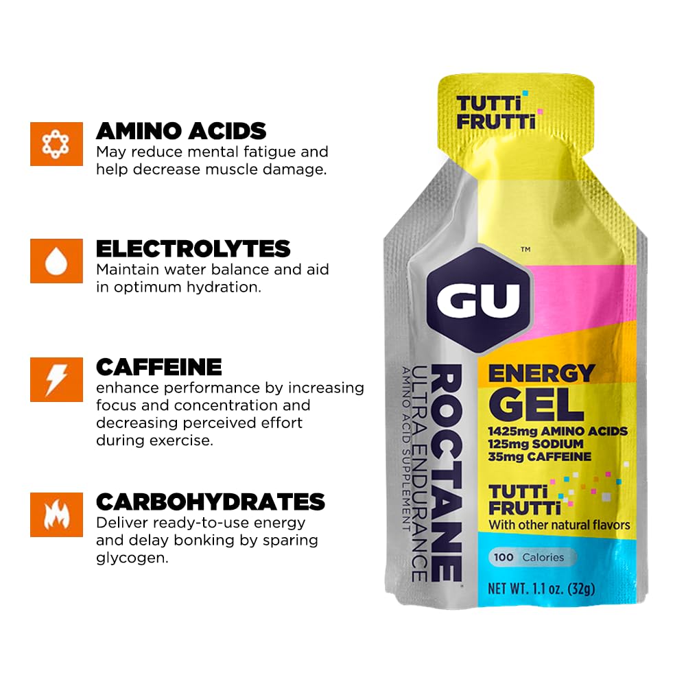 GU Energy Roctane Ultra Endurance Energy Gel, Tutti Frutti, 24-Count