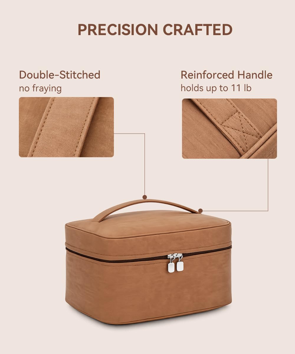 Hemompito - Bolsa de maquillaje grande para mujer con bolsa pequeña desmontable, bolsa portátil de maquillaje de viaje con asa y múltiples compartimentos, piel sintética impermeable, cremalleras