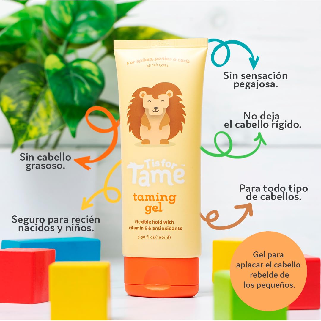 T is for Tame Gel para Cabello Bebé, Niños, Niñas y Familia | Natural, Orgánico, Vegano, Sin sulfatos y Parabenos, Cruelty Free | Para Cabello Rizado y todo Tipo | Vitamina E y Antioxidantes 100ml