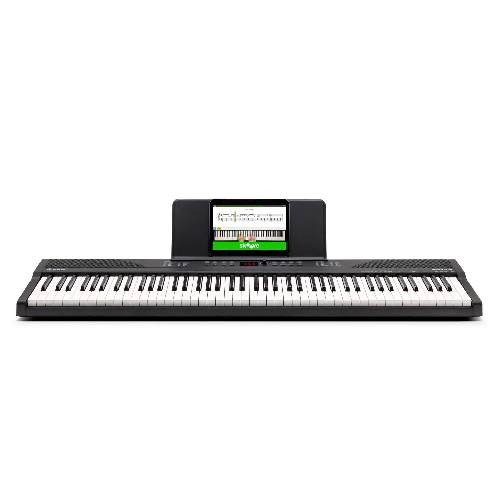 Alesis Teclado Piano con 88 Teclas y 480 Sonidos, Altavoces, MIDI USB, Estuche, Soporte, Auriculares, Pedal y Lecciones de Piano Incluidas