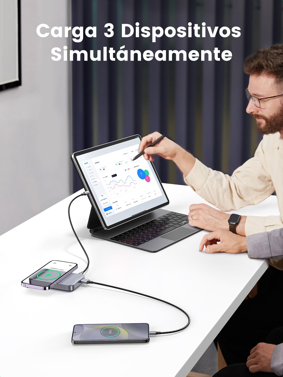 Power Bank UGREEN Negro 10000mAh con Soporte Plegable y Carga Rápida para iPhone y Galaxy