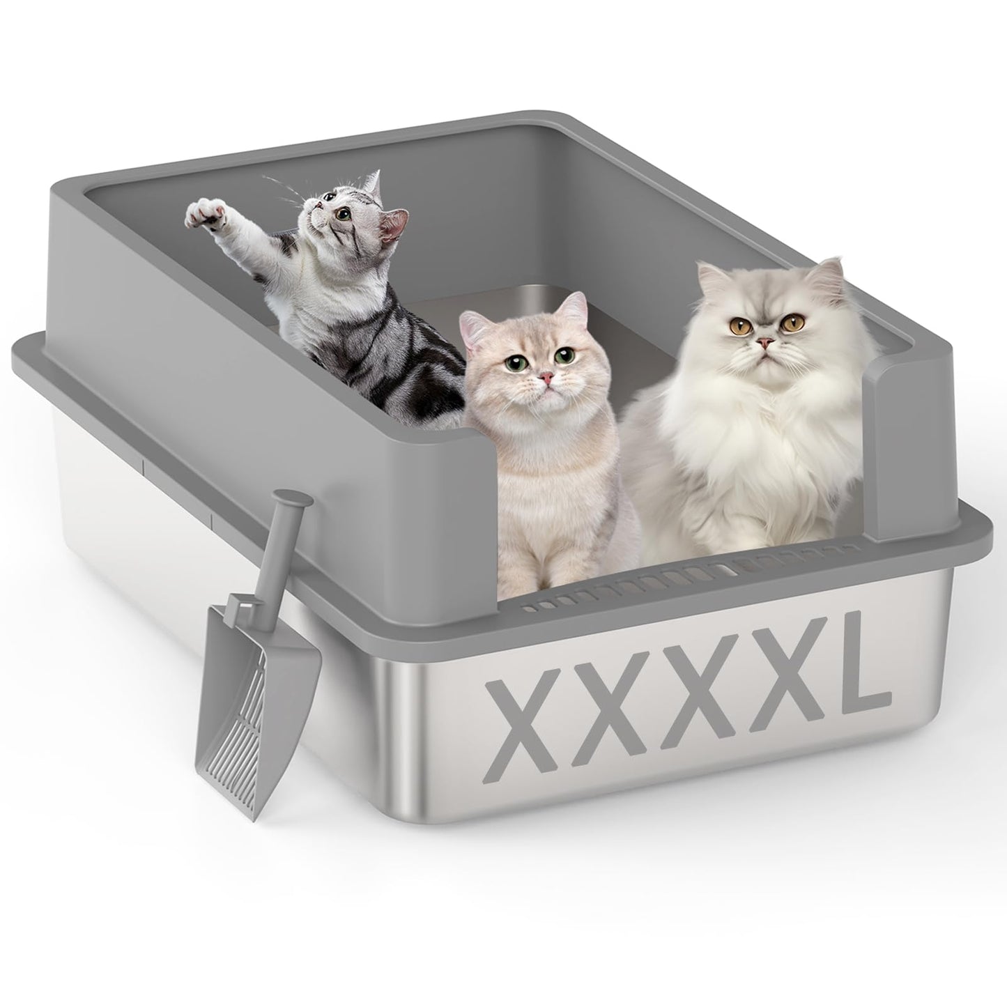 Arenero de Acero Inoxidable TIUUBT XXL Extragrande con Tapa Alta para Gatos Grandes y Hogares con Varios Gatos