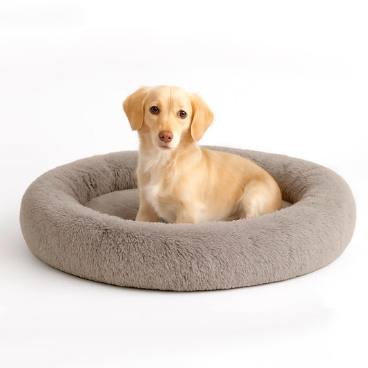 Cama para Mascotas PET TO BED Beige Antiestrés Redonda Esponjosa Cómoda Afelpada Pequeña