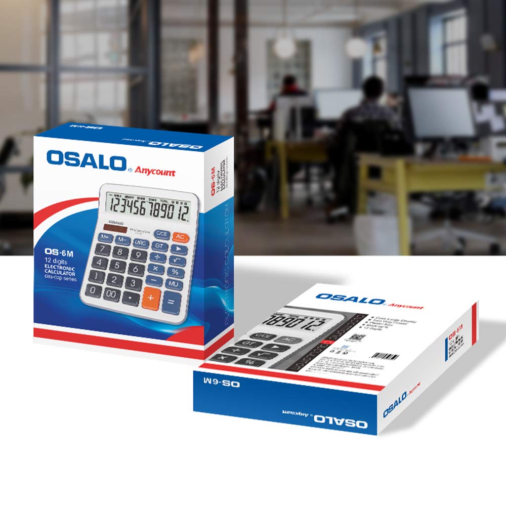 Calculadora de escritorio Pantalla LCD grande Número de 12 dígitos Calculadora básica de bolsillo portátil de mano con botón sensible grande, para uso en la oficina, el hogar y la escuela (OS-6M)