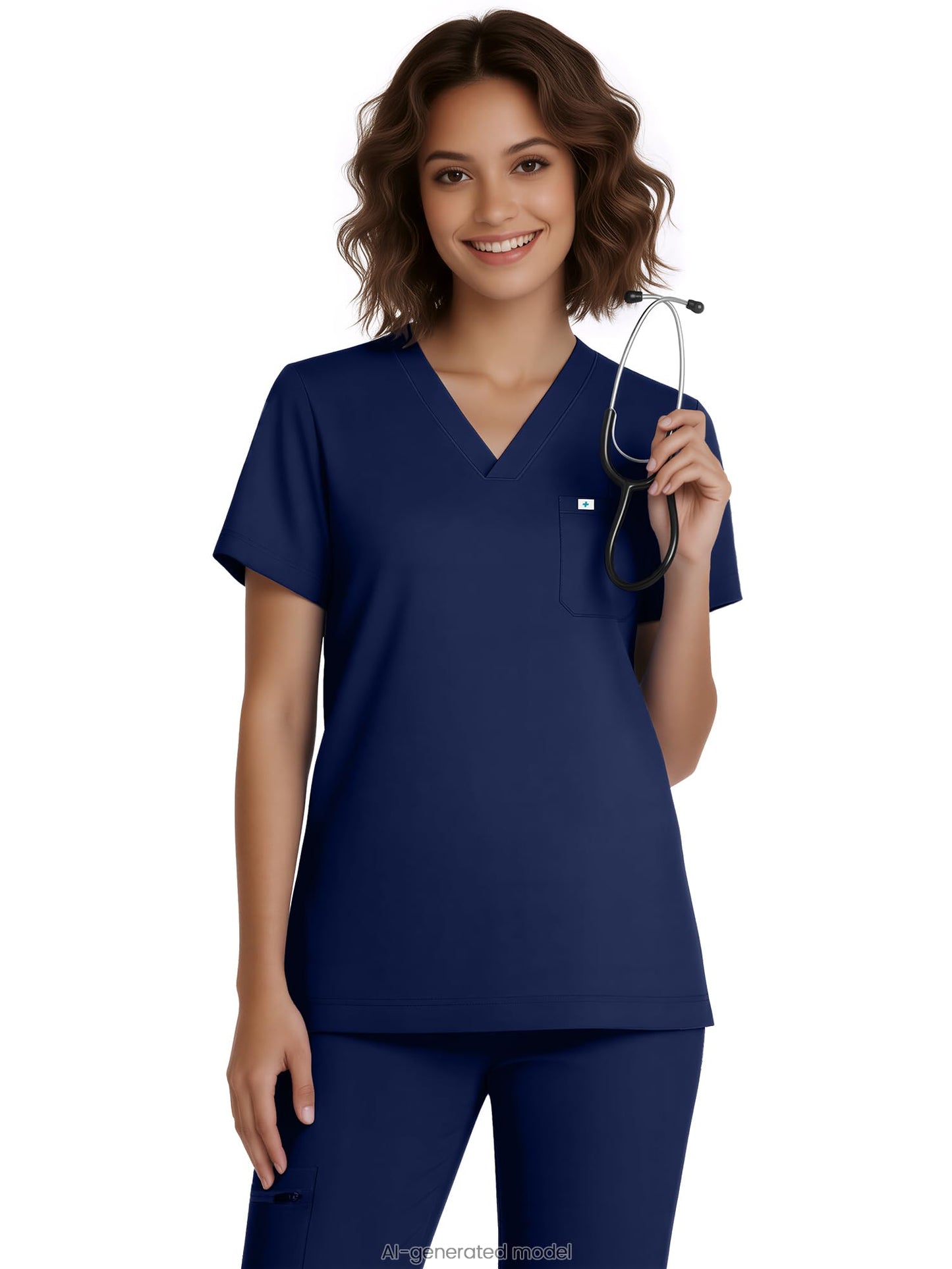 Eadflie Conjunto de uniforme médico para mujer: top con cuello en V y pantalón tipo jogger con 5 bolsillos, tejido elástico suave, aberturas laterales (azul marino/M).