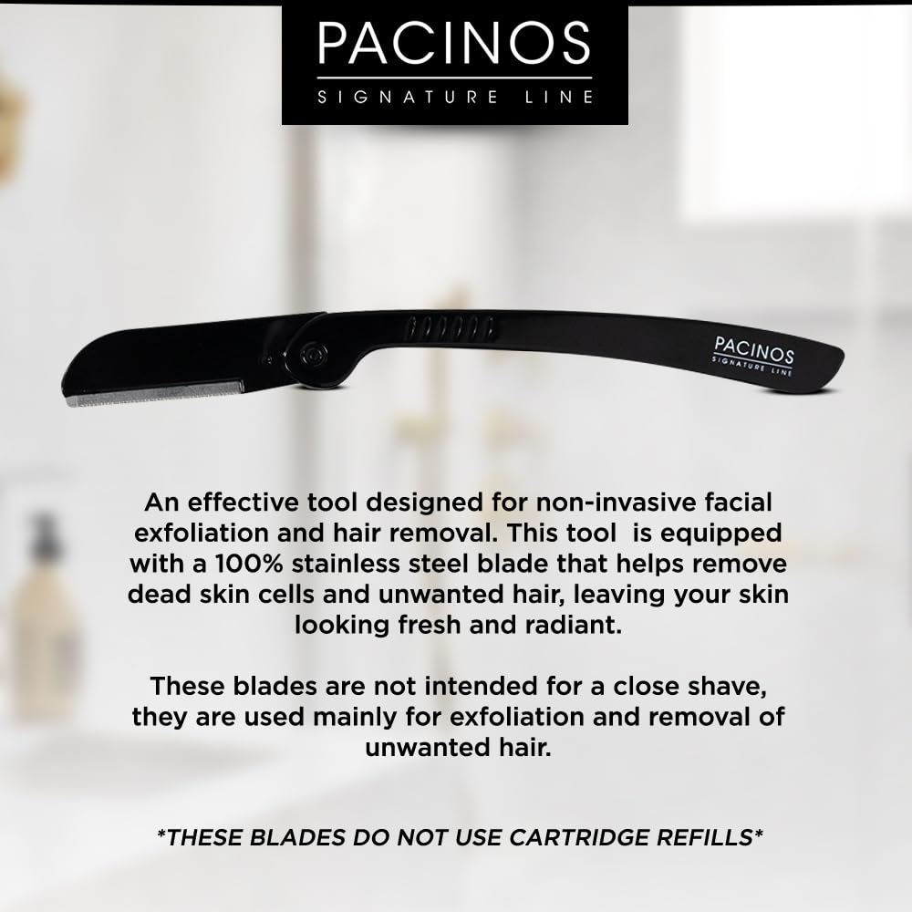 Pacinos Derma Blades Para Hombres: Navaja De Precisión Para El Cuidado De La Barba, Exfoliante Y Con Hojas 100% De Acero Inoxidable.