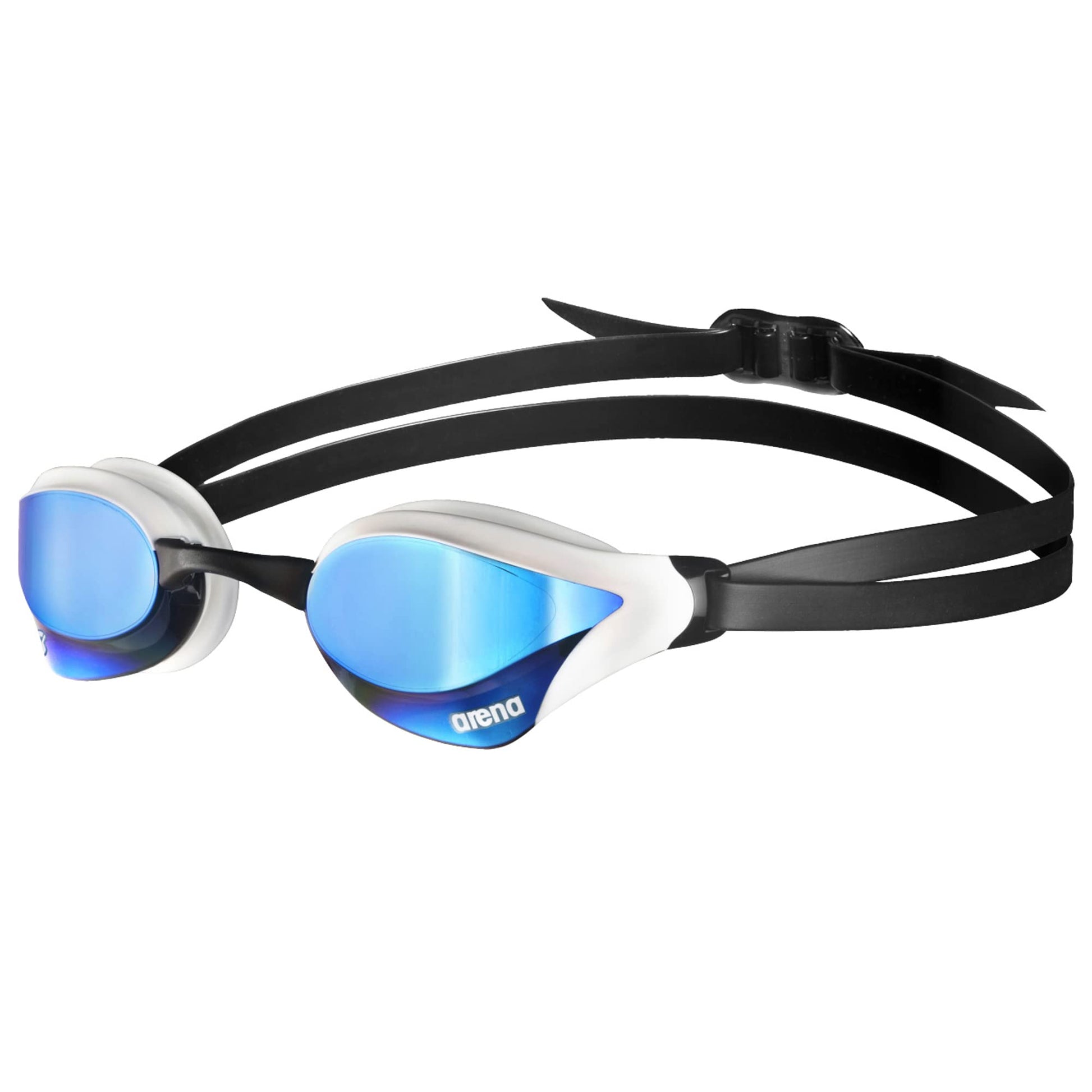 Anteojos de Natación Arena Azul Blanco con Lentes de Policarbonato Espejo, Antivaho Cobra Core Swipe para Hombre y Mujer