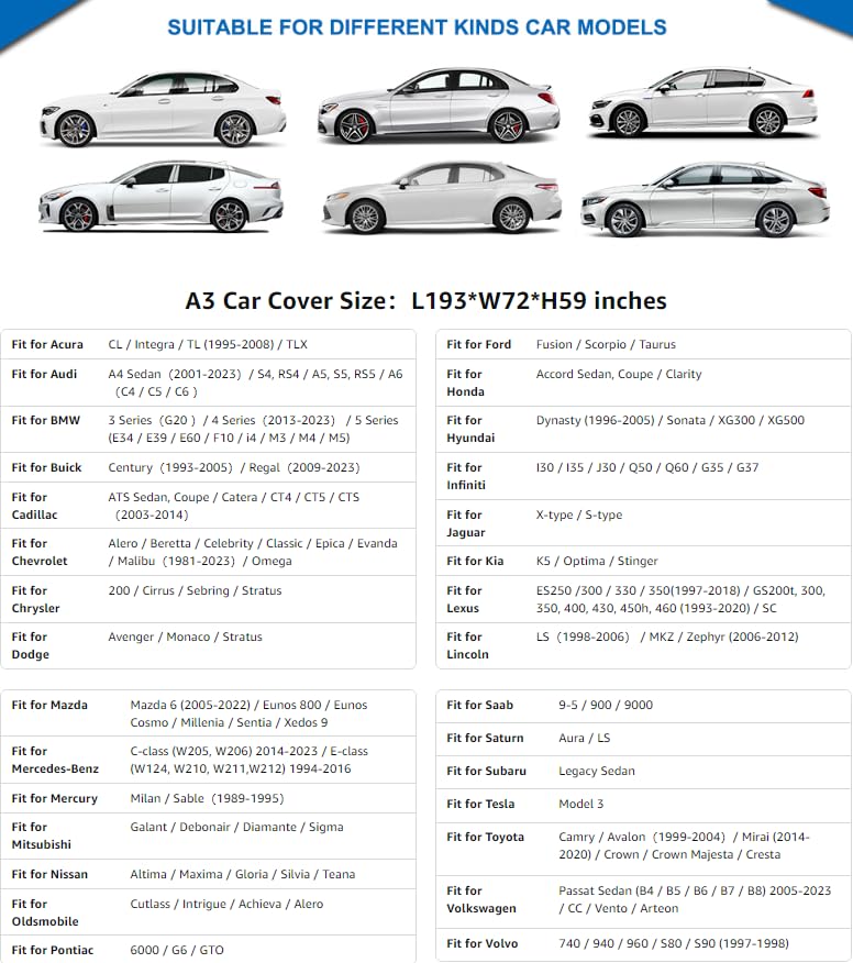 KouKou 6 Capas Coche Cubierta Impermeable All Weather para Automóviles, Fit Sedán Toyota Camry, Avalon, Honda Accord, Civic, Nissan Altima, Maxima, Audi a4, a5, Tesla Model 3 etc.(470-490 cm)