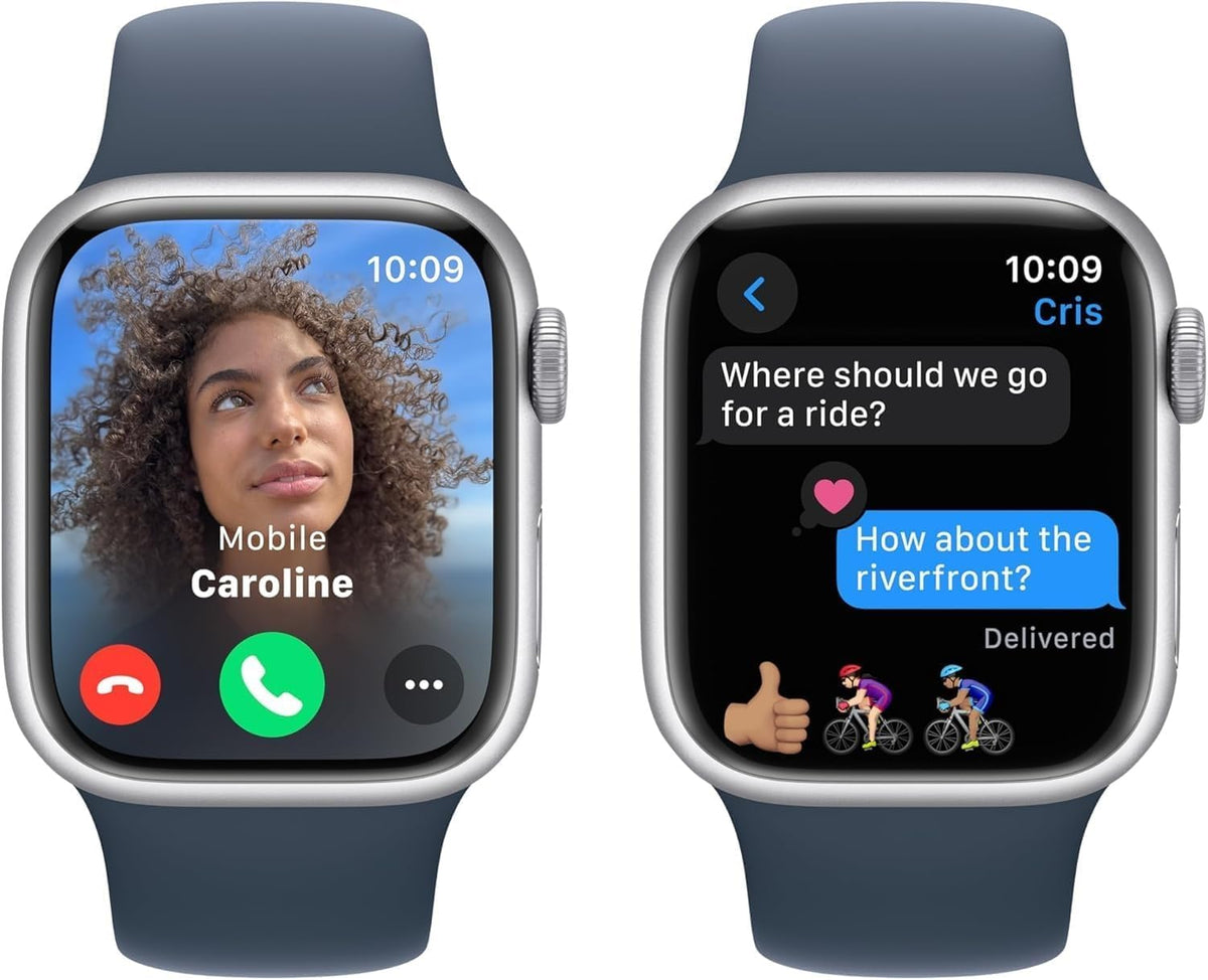 Reloj Inteligente Apple Watch Series 9 GPS 45mm Aluminio Plateado Banda Azul Deportiva Renewed