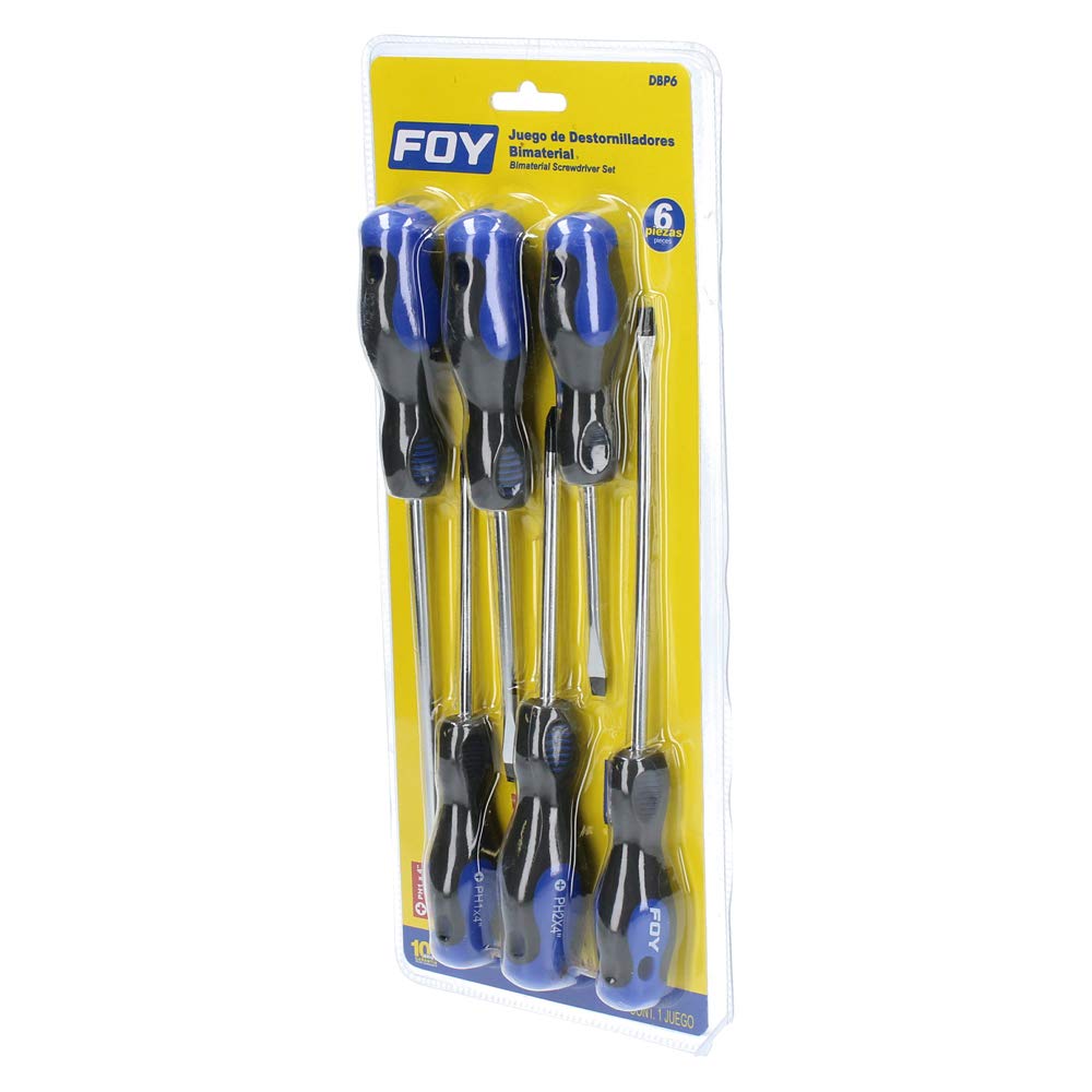 Foy DBP6 Juego de destornilladores con mango bimaterial combinados, 6 piezas