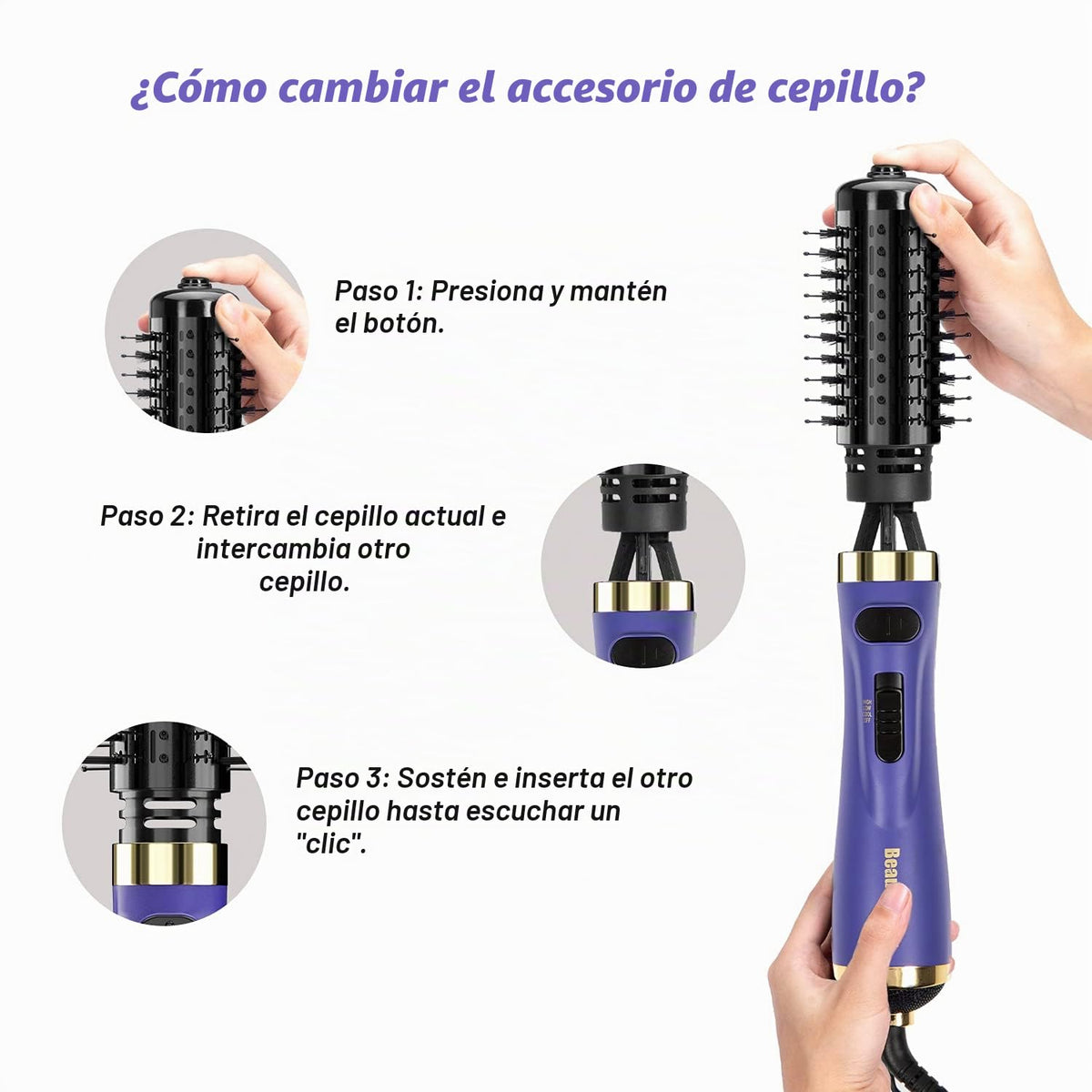 Cepillo Secador de Pelo Beautimeter Negro con Cepillo Giratorio 3 en 1 para Mujer