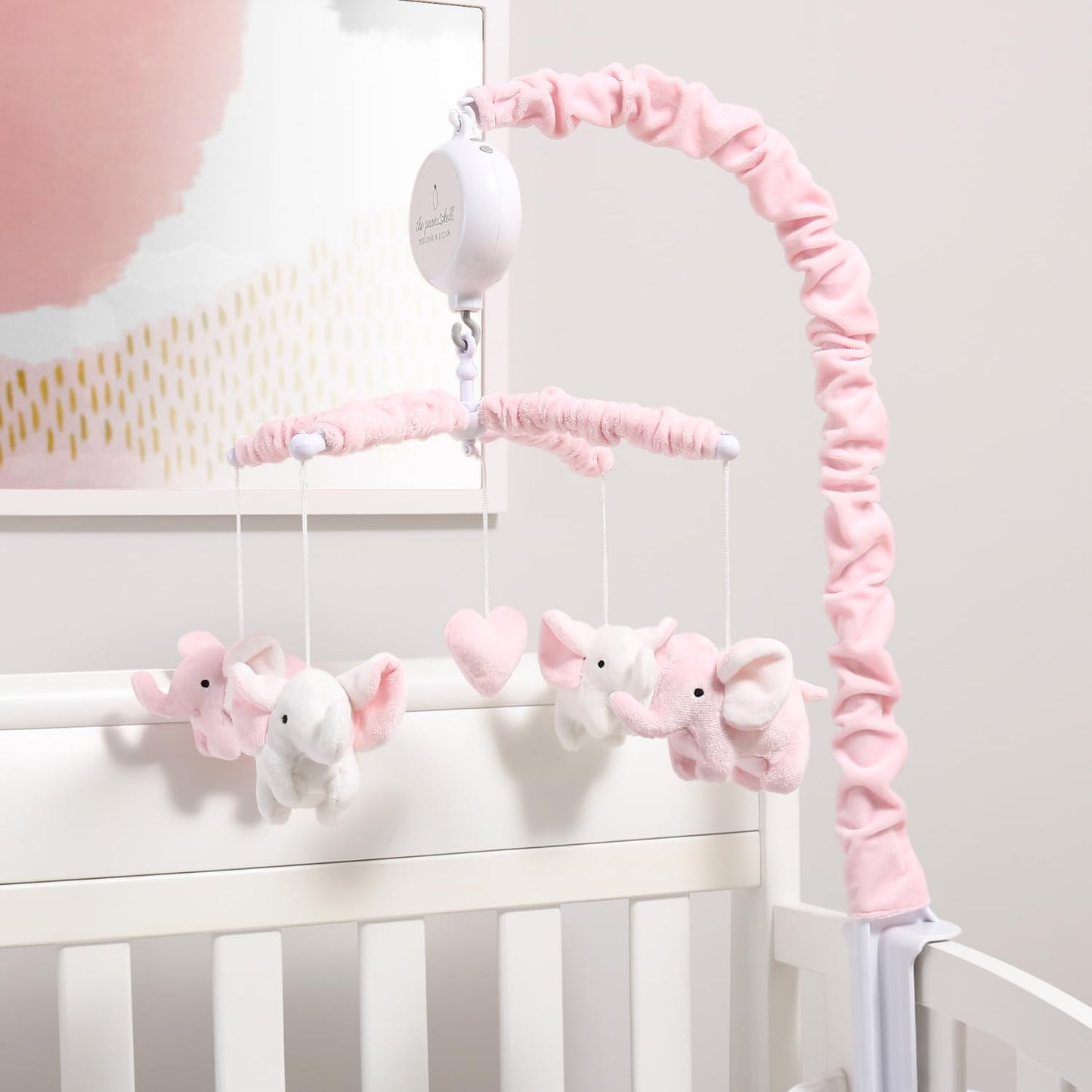 The Peanutshell Móvil de Cuna para Niñas - Móvil Musical Rosa Suave para Cuna de Bebé con 12 Canciones de Cuna, Lindo Elefante Decoración de Guardería Elefante Rosa para Bebé
