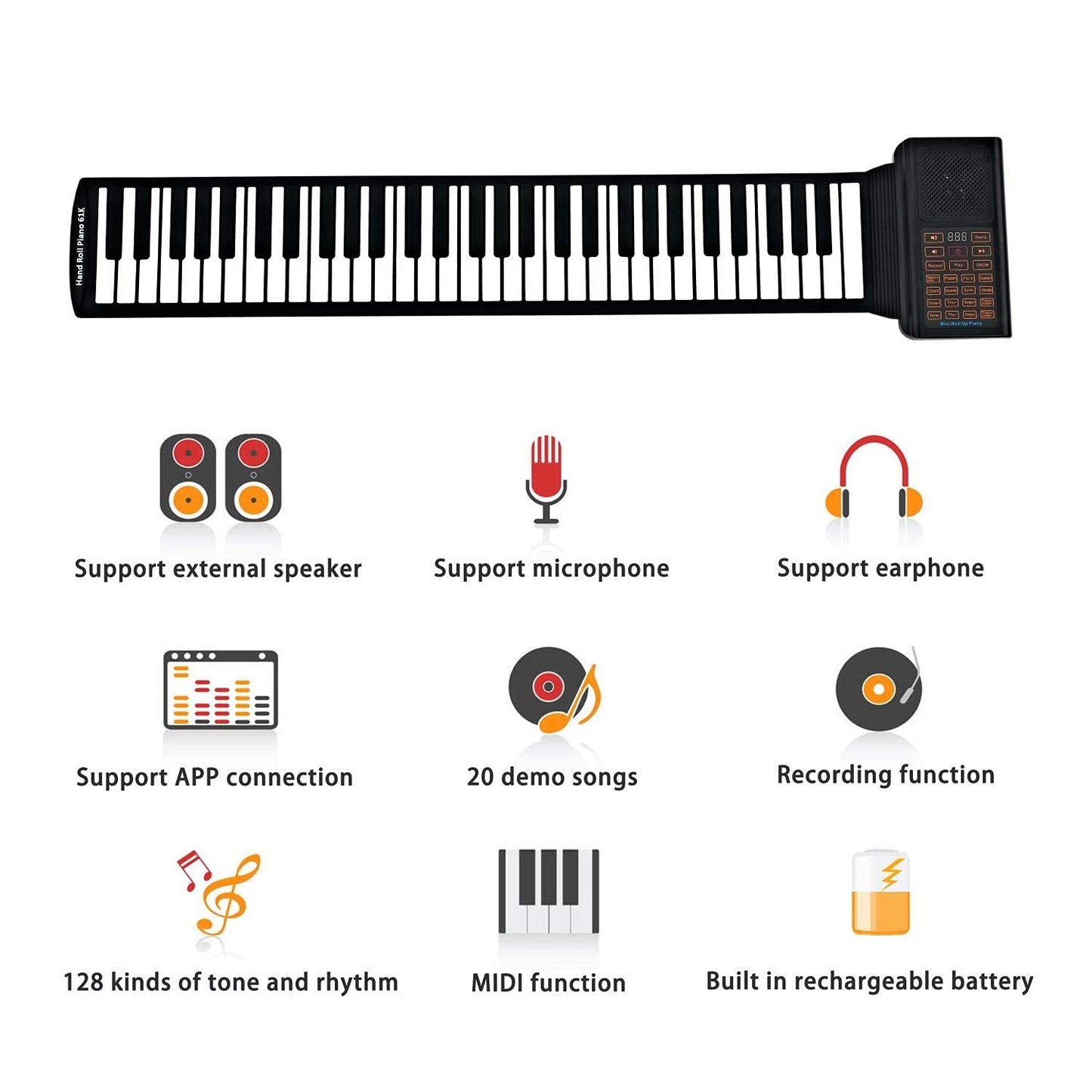 Piano Enrollable Portátil Recargable para Niños 61 Teclas para Práctica