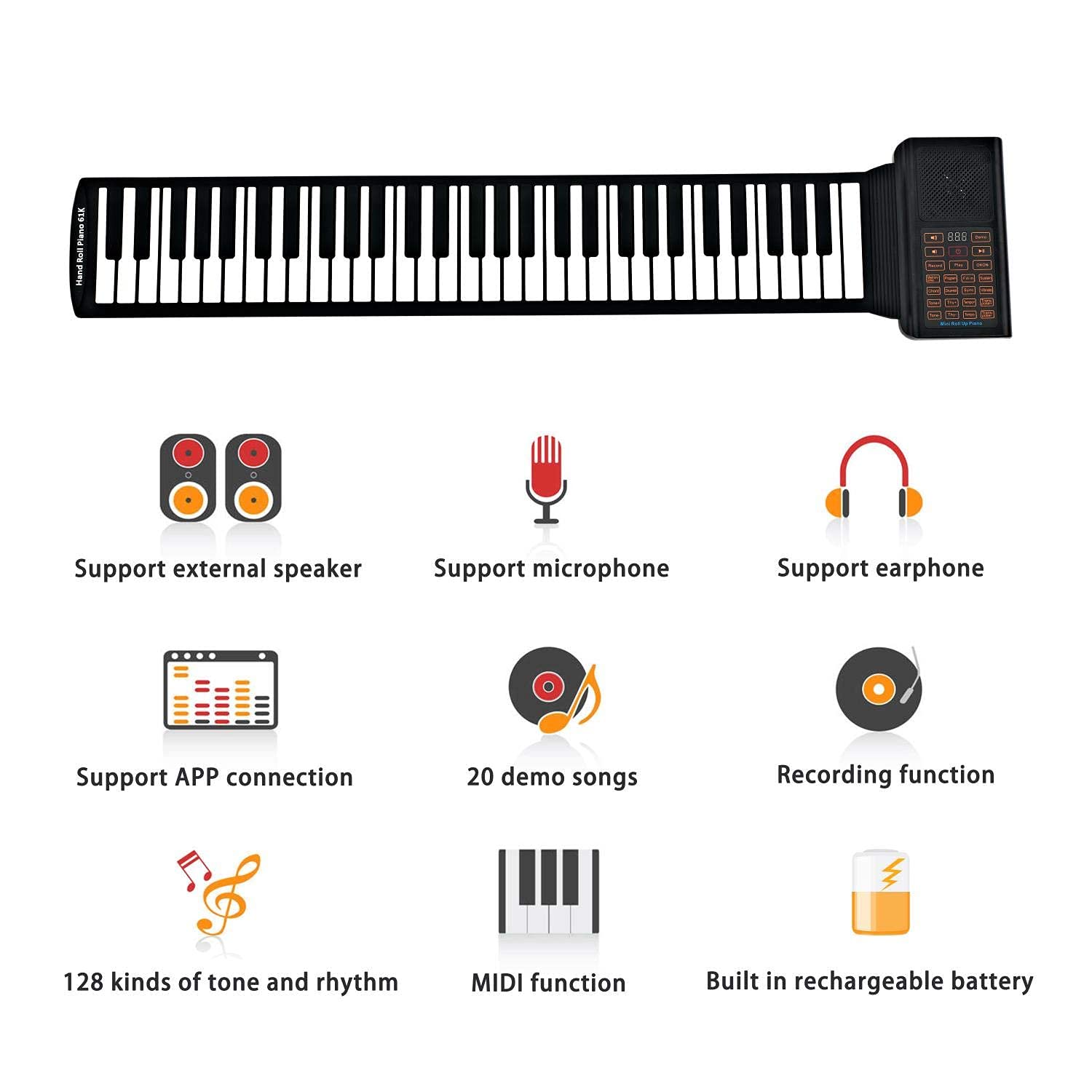 Piano Enrollable Portátil Recargable para Niños 61 Teclas para Práctica