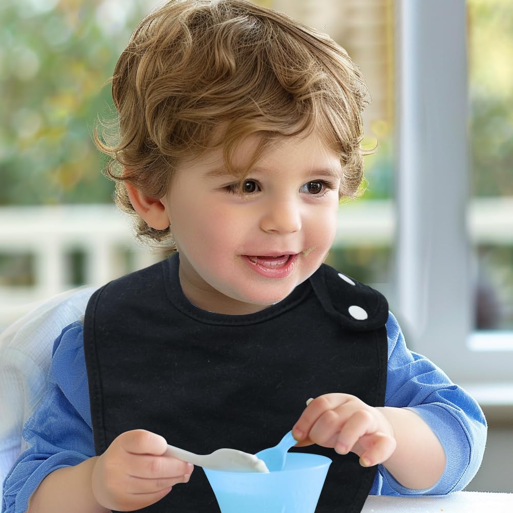 lazyrhino - Paquete de 8 baberos unisex ajustables con broches de presión ultra suaves y absorbentes para la dentición para niños y niñas (negro)