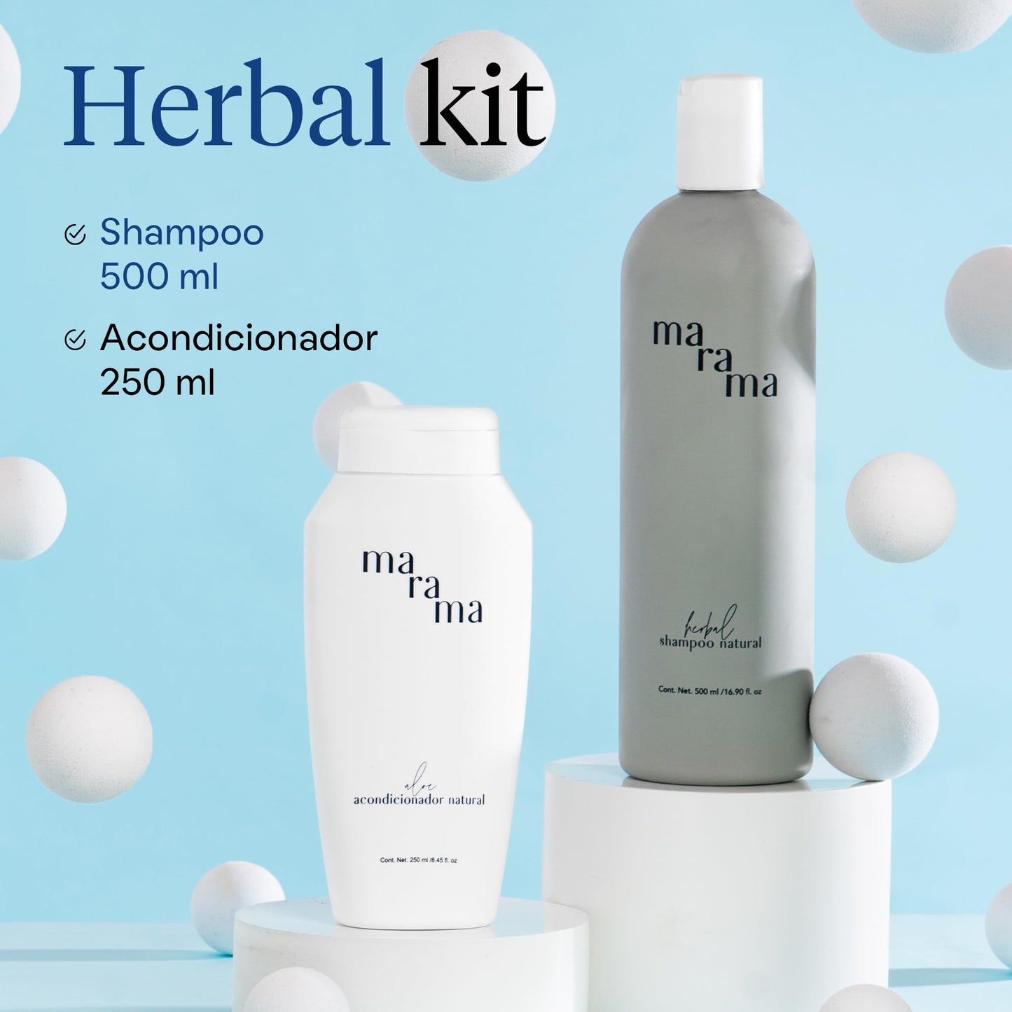MARAMA | Herbal Kit | Shampoo sin Parabenos + Aloe Acondicionador sin Parabenos | Tratamiento para Cabello Maltratado - Aloe Vera | Anti Frizz Cabello | Vegano - Cruelty-Free