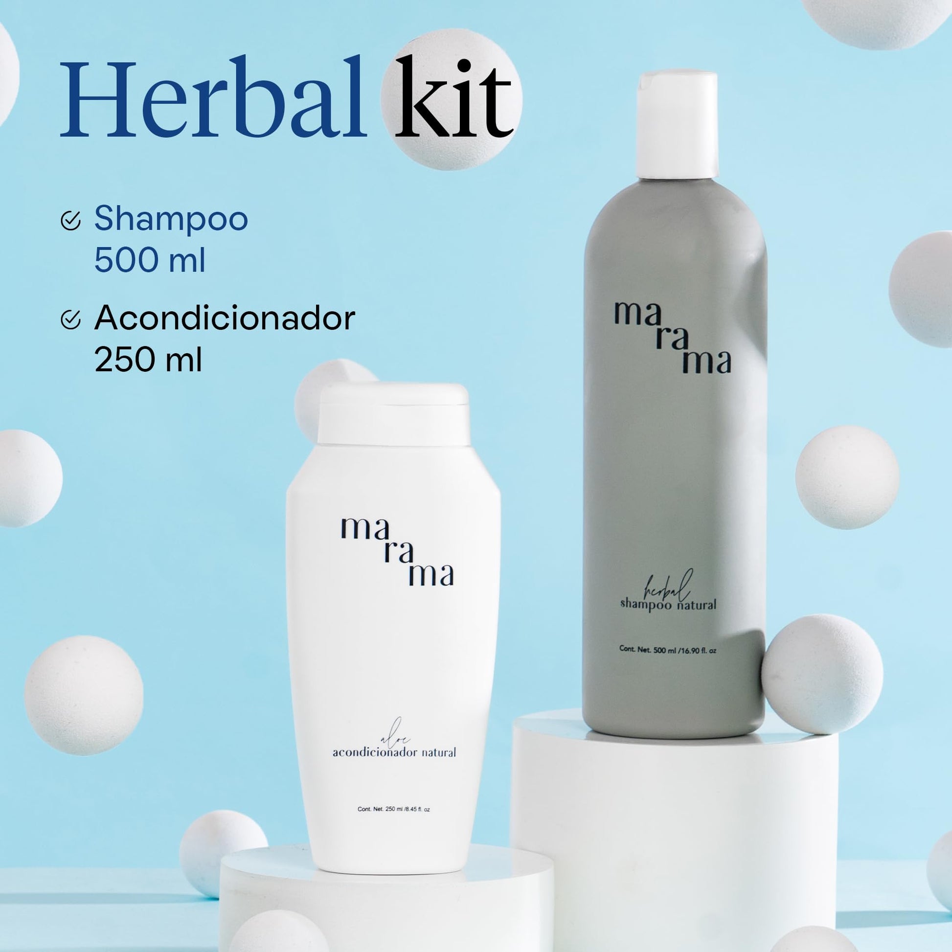 MARAMA | Herbal Kit | Shampoo sin Parabenos + Aloe Acondicionador sin Parabenos | Tratamiento para Cabello Maltratado - Aloe Vera | Anti Frizz Cabello | Vegano - Cruelty-Free
