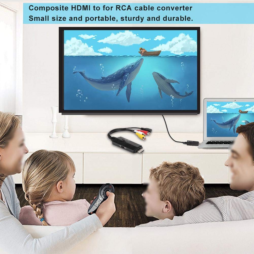 Hakeeta HDMI a AV Adaptador de convertidor de Video de Alta definición Cable Macho a Hembra Convertidor de Cable RCA, Adecuado para TV, VHS, VCR, Grabador de DVD (Negro).