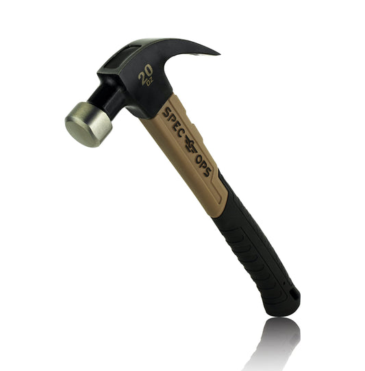 Martillo de Fibra de Vidrio Spec Ops Tools Negro, 20 Onzas, Cara Lisa, Garra Curva, Agarre Absorbente de Golpes
