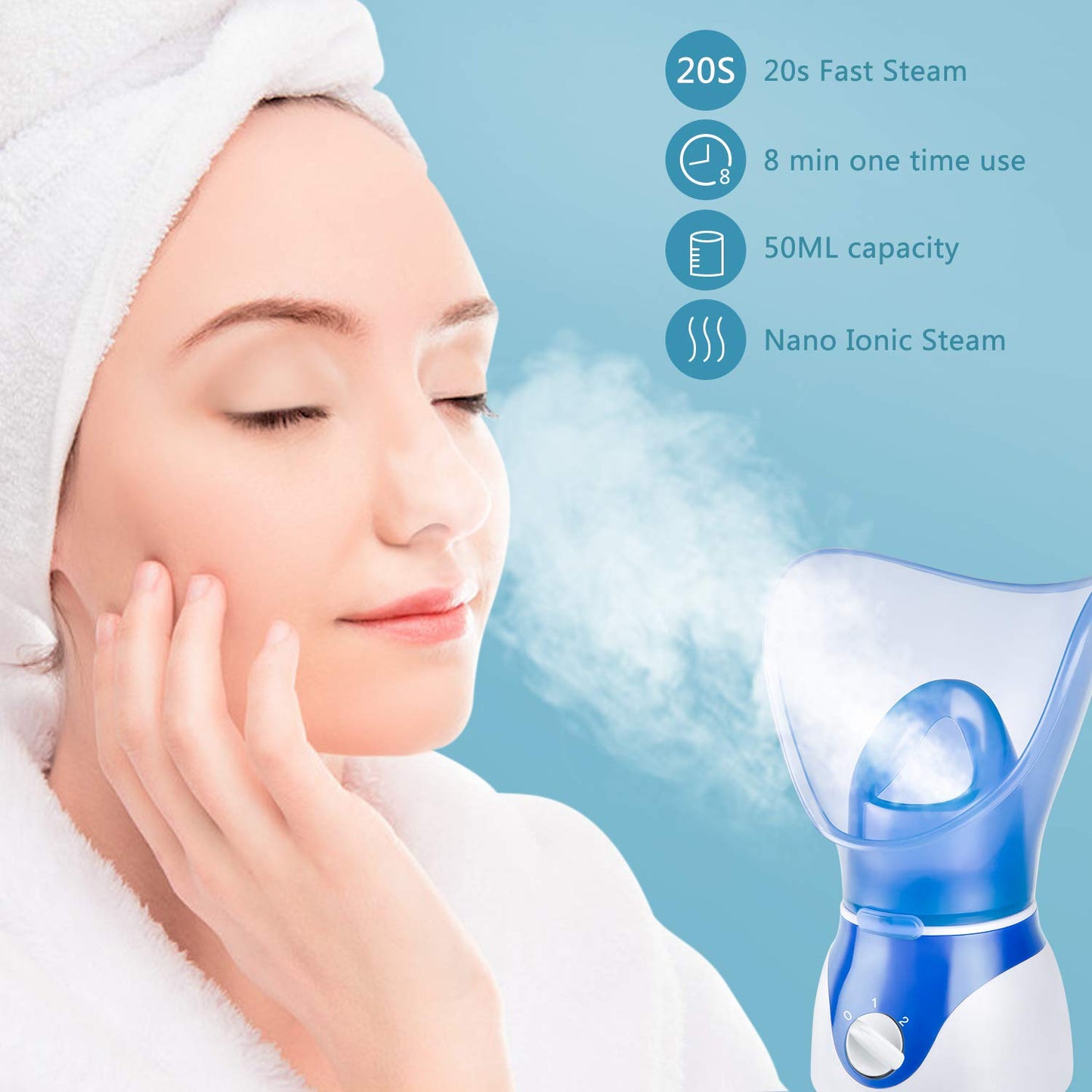 Vaporizador facial para limpieza profunda facial, vaporizador facial para mujer, 2 modos Nano Ionic para desatascar los poros, hidratar, azul (incluye kit de eliminación de puntos negros, cepillo, diadema)
