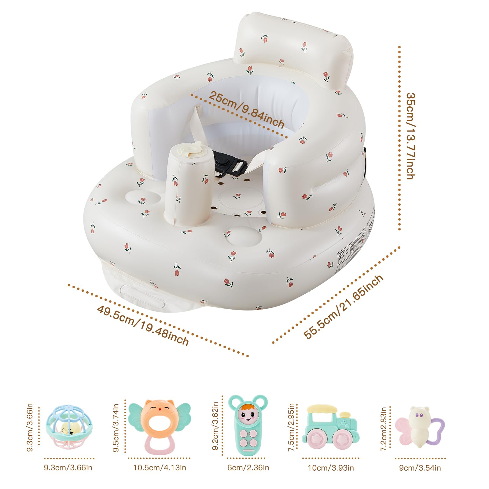 Asiento Inflable para Bebé Tulips con Bomba de Aire Integrada y Arnés Ajustable
