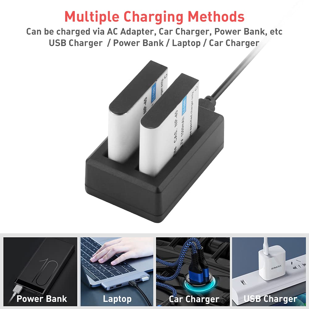 GeeKam NP-40 - Batería recargable de 1500 mAh (paquete de 3) con cargador dual USB para videocámaras, compatible con Casio NP-40