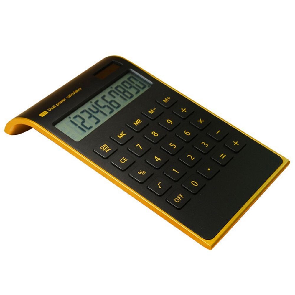 Calculadora Letitfly Negra Diseño Elegante de Escritorio con Pantalla LCD Inclinada Solar Dual 10 Dígitos