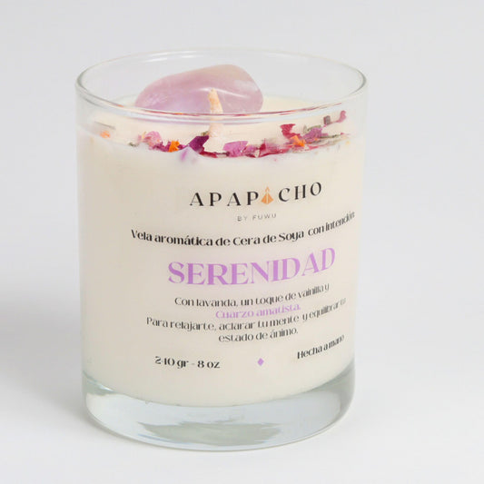 Fuwu, velas aromaticas relajantes de cera de soya con cuarzos naturales, velas decorativas hechas a mano con hierbas de olor, aromatizantes para hogar, velas aromaticas (Lavanda con vainilla)