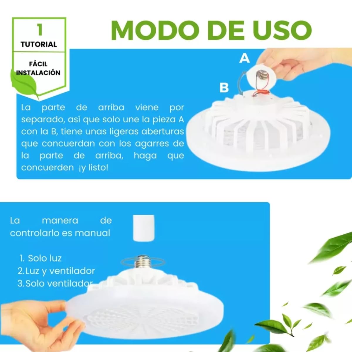 Pack de Lámpara de Techo Ventilador LED Dosyu Blanco Frío Silencioso