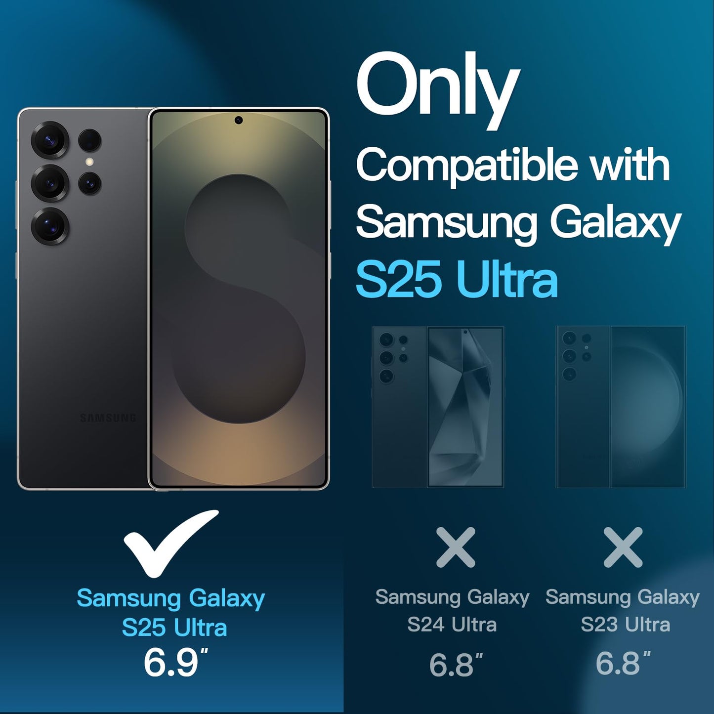 JETech 5 en 1 Funda Mate para Samsung Galaxy S25 Ultra 5G con 2 Protector Pantalla y 2 Protector Lente Cámara, Carcasa Respaldo Translúcida, Mica Cristal Vidrio Templado (Negro Titanio)