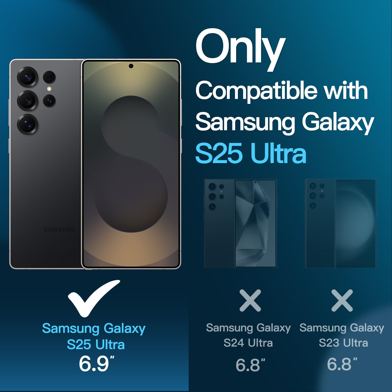 JETech 5 en 1 Funda Mate para Samsung Galaxy S25 Ultra 5G con 2 Protector Pantalla y 2 Protector Lente Cámara, Carcasa Respaldo Translúcida, Mica Cristal Vidrio Templado (Negro Titanio)