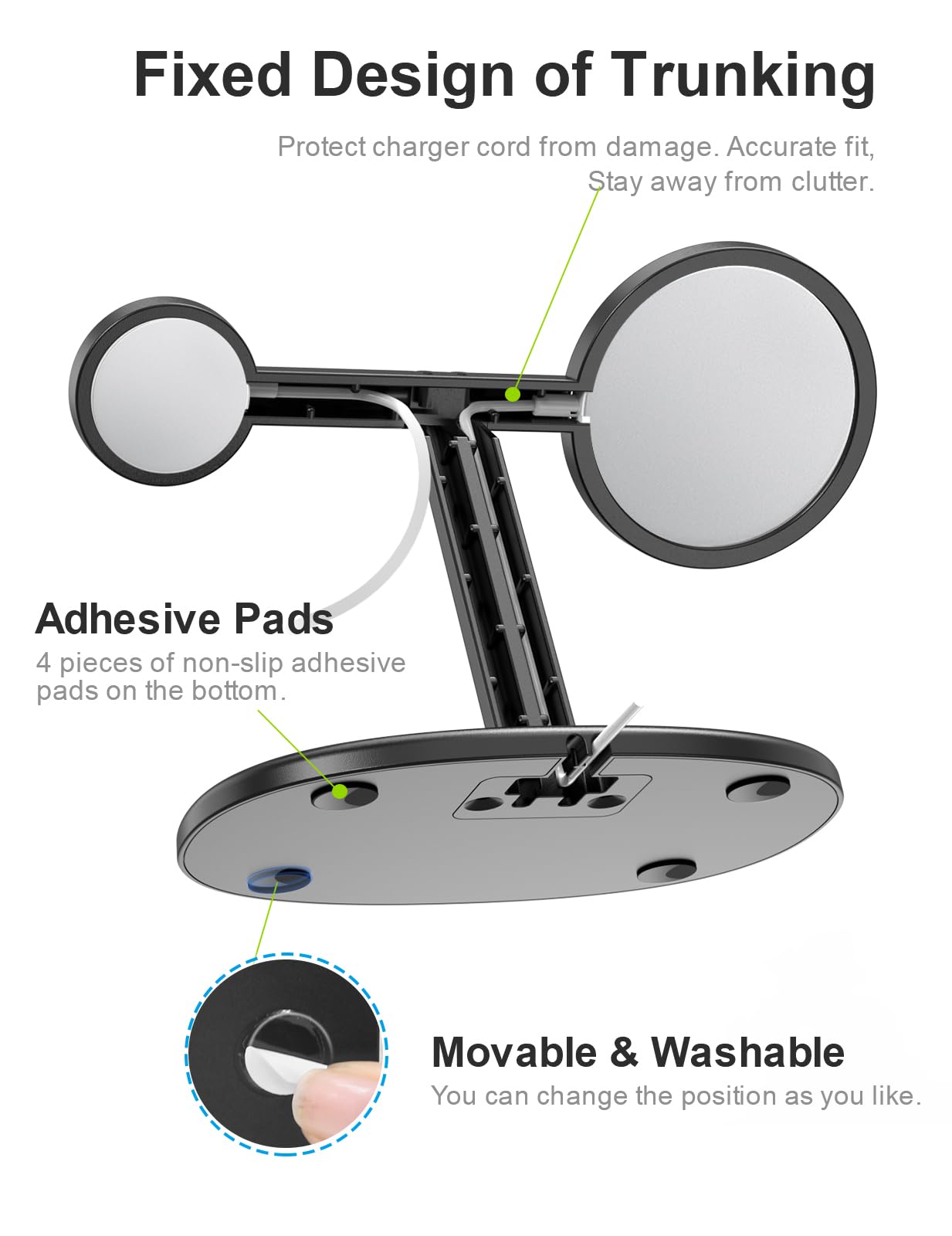 Soporte de Carga EWA MagSafe Negro con Ángulo de Visión Ergonómico para iPhone y Apple Watch
