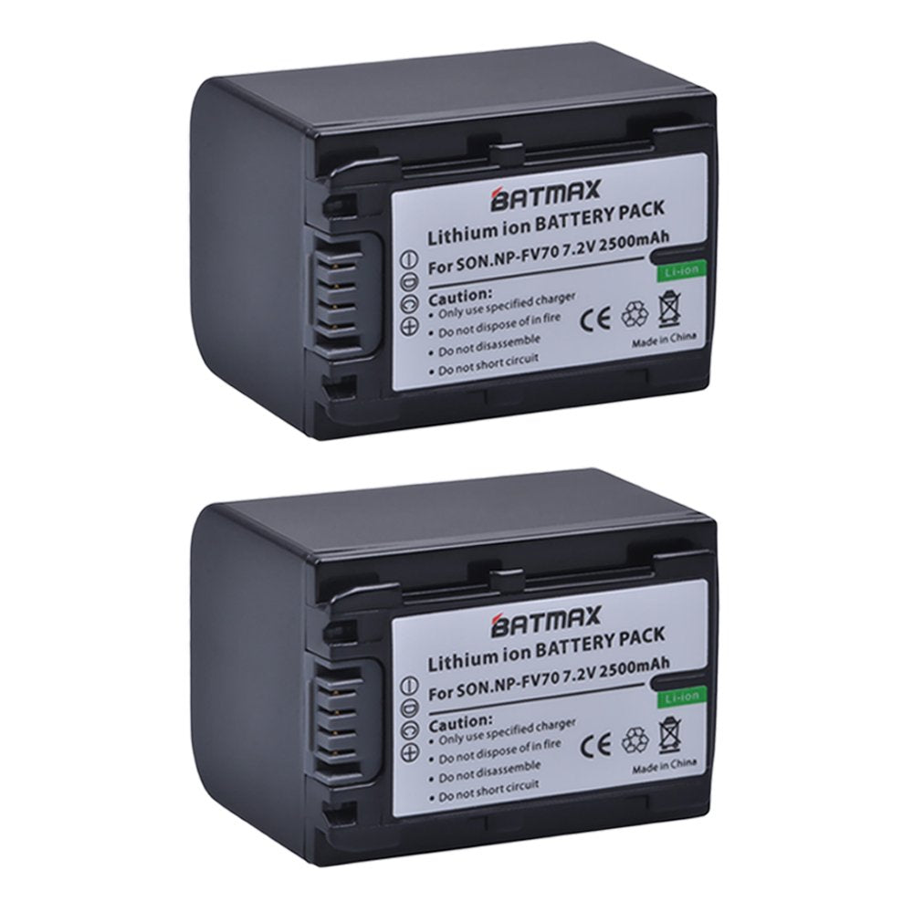 Batamx 2 Packs 2500mAh NP-FV70 NP FV70 NPFV70 Batteries&LCD USB Charger for Sony NP-FV50 FV30 HDR-CX230 HDR-CX150E HDR-CX170 CX300 Z1 and More
