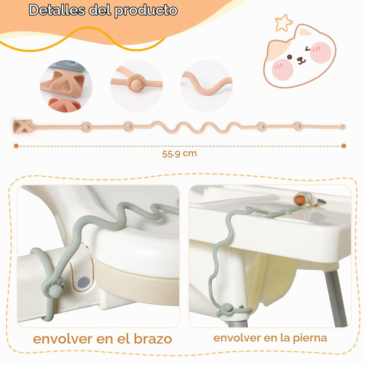 SMAutoLife - Utensilios para niños pequeños, tapas elásticas de silicona para tenedor y cuchara, correa de soporte de silicona de grado alimenticio para mantener el tenedor y la cuchara fuera del piso