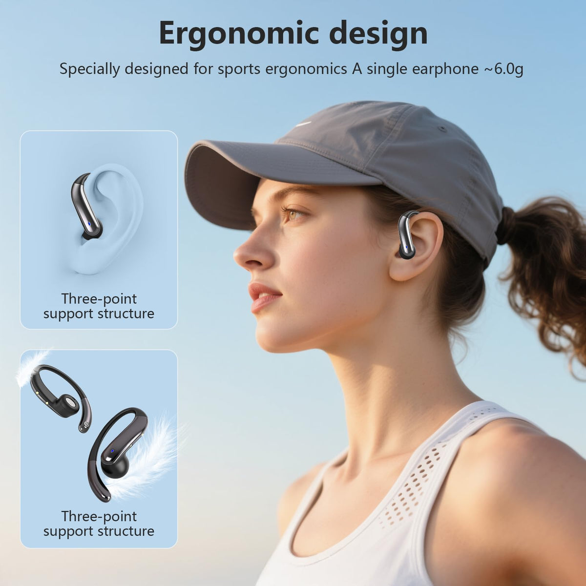 Auriculares Bluetooth MKKLTUOP Negro con Clip para Oídos y Diseño Abierto, IPX7 Impermeable