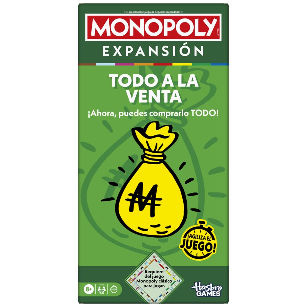 Hasbro Gaming Juego de Mesa Monopoly EXPANSIÓN Todo a la Venta, Añade al clásico Juego de Mesa Monopoly, Juegos Familiares, Edad 8+, 40 Minutos.