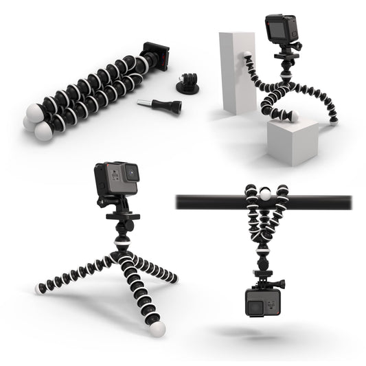 DigiCharge - Cámara de trípode Flexible de Pulpo de 10 Pulgadas + Soporte de Montaje de Leva de acción, Compatible con GoPro Hero13 Hero12 Hero11 Hero10 MAX Hero 13 12 11 Mini 10 9 8 Fusion dji Osmo