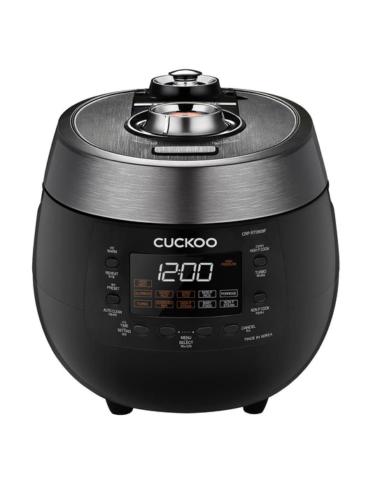 Cuckoo CRP-RT0609FB - 6 tazas, olla de arroz de doble presión y calentador - GABA, quemado, turbo - opciones de vapor de alta o sin presión - Fabricado en Corea - Negro