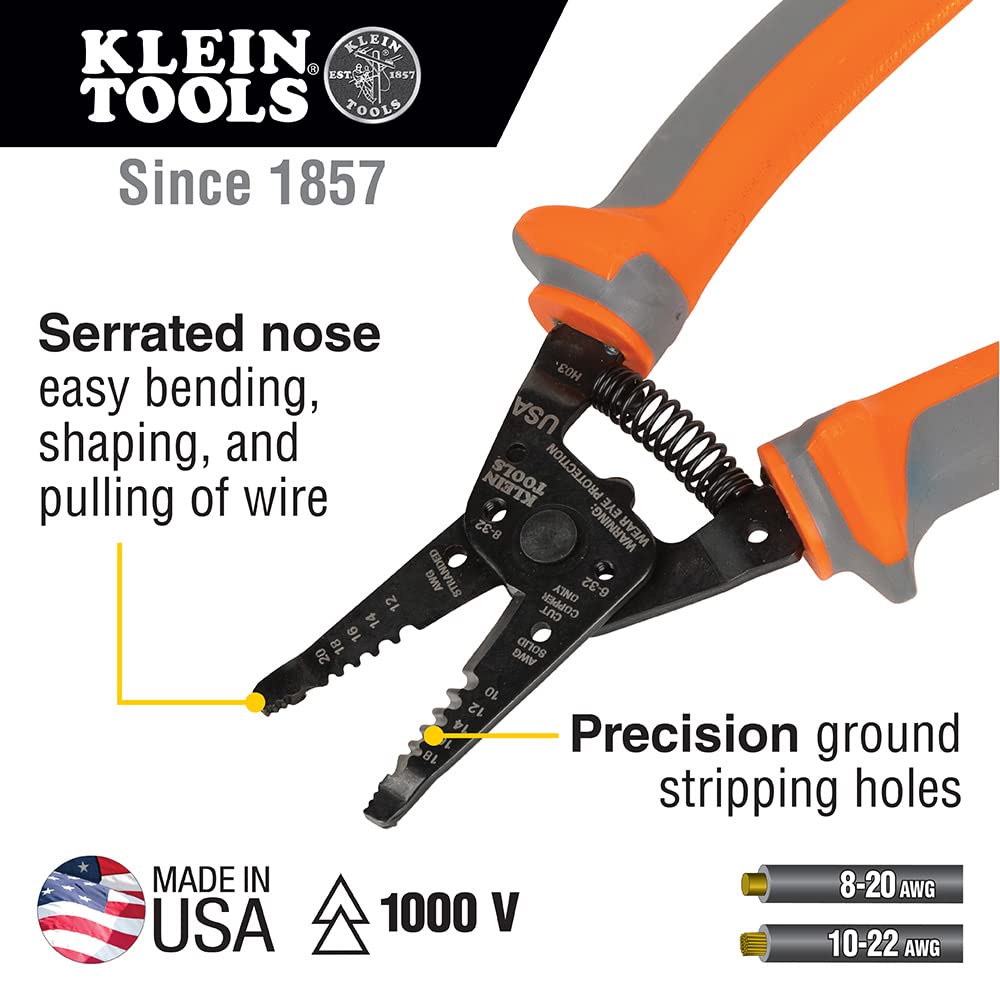 Klein Tools 9421R - Juego de alicates aislados de 1000 V con 3 pares de alicates, cortador de cables, pelacables y 2 destornilladores, 7 piezas