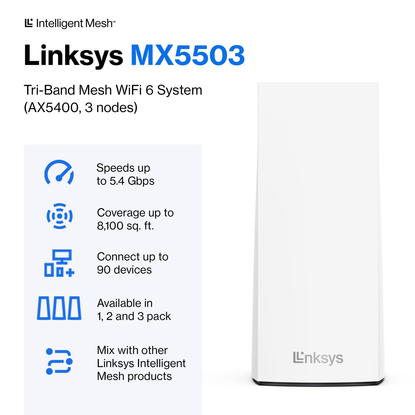 Linksys Atlas Pro 6 - Router WiFi AX5400 WiFi 6 - Sistema WiFi de Malla de Doble Banda - Router WiFi 6 para enrutador inalámbrico de Malla de Internet inalámbrico - Conecta más de 90 Dispositivos,